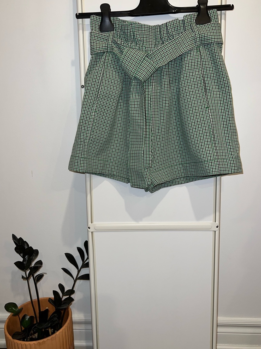 Wilfred Green Gingham Paperbag Waist Belted Shorts